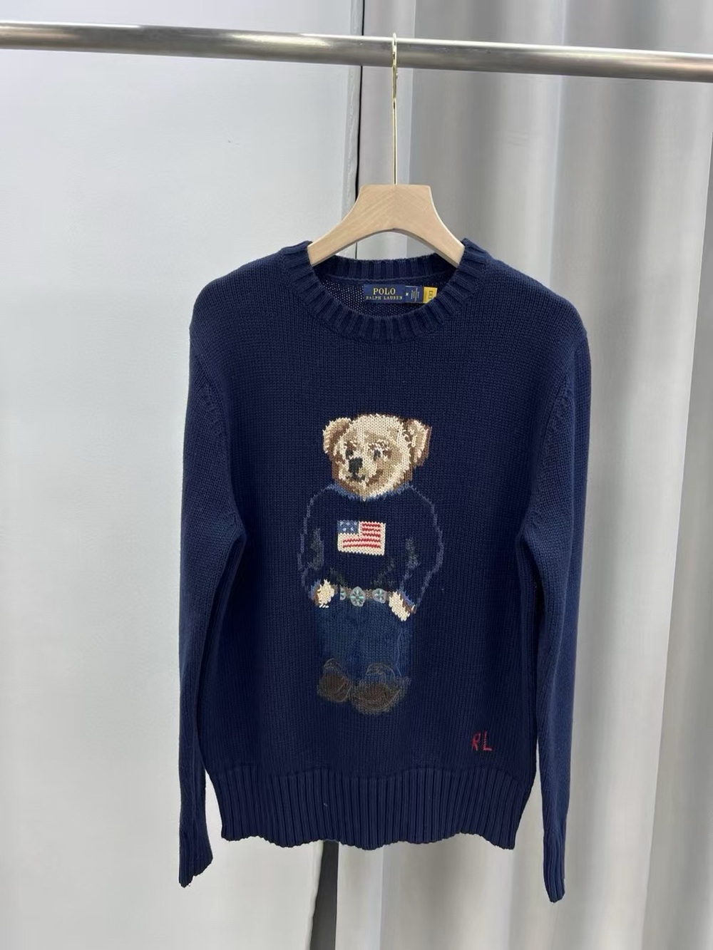 Polo by Ralph Lauren Navy Bear Intarsia Crewneck Sweater
